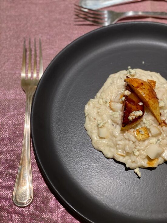 Risoto de queijo Gorgonzola com pêra